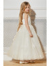 Ivory Lace Tulle Keyhole Back Ankle Length Flower Girl Dress Ivory Lace Tulle Keyhole Back Ankle Length Flower Girl Dress